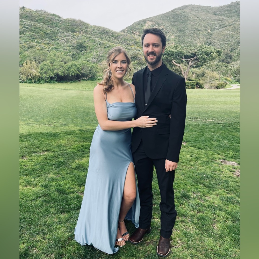 Satin blue floor length dress